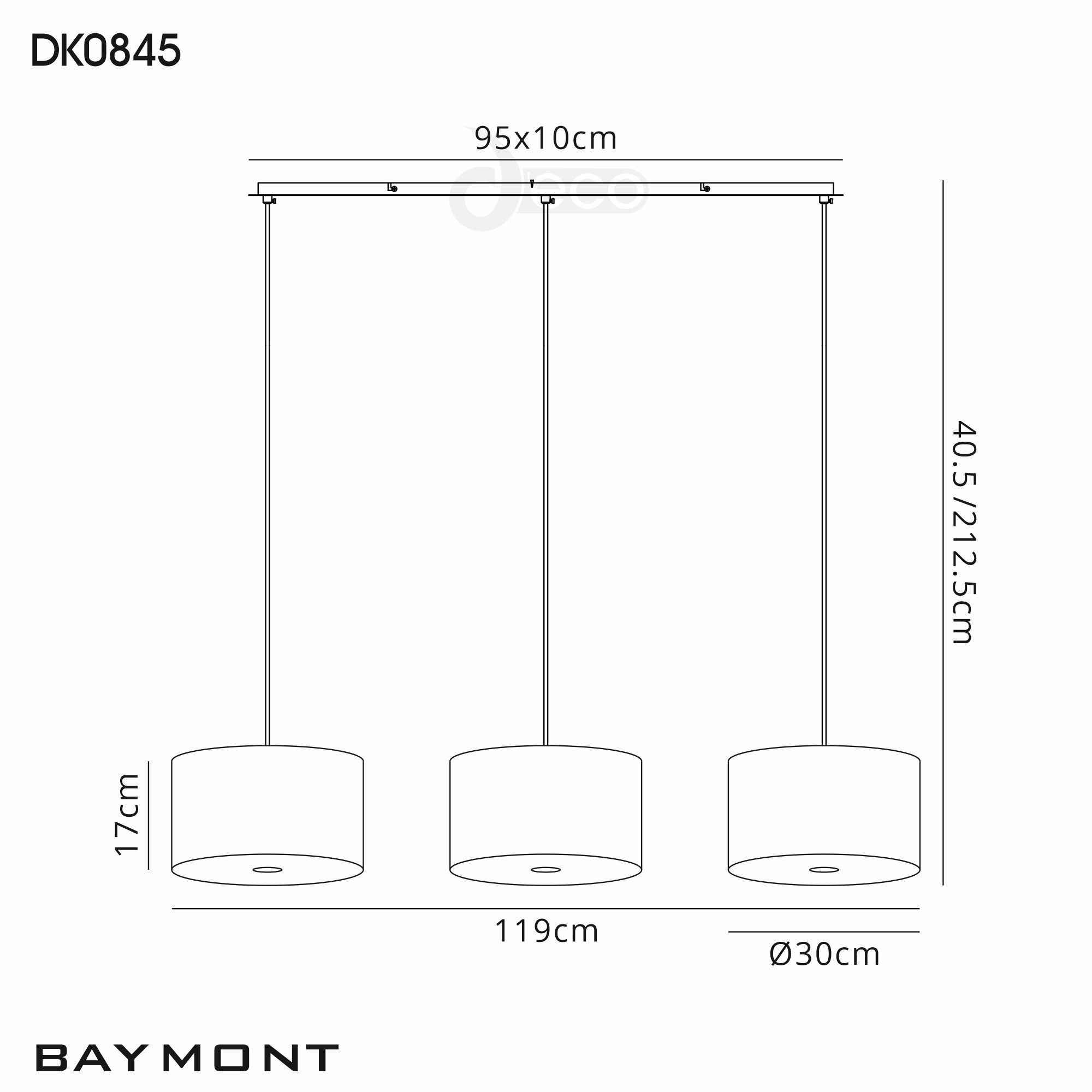 DK0845  Baymont 30cm Shade 3 Light Pendant